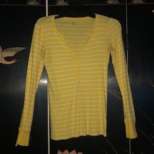Yellow white strip vneck shirt